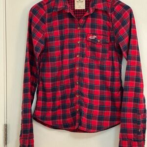 Hollister Red and Blue Plaid Button Down Shirt